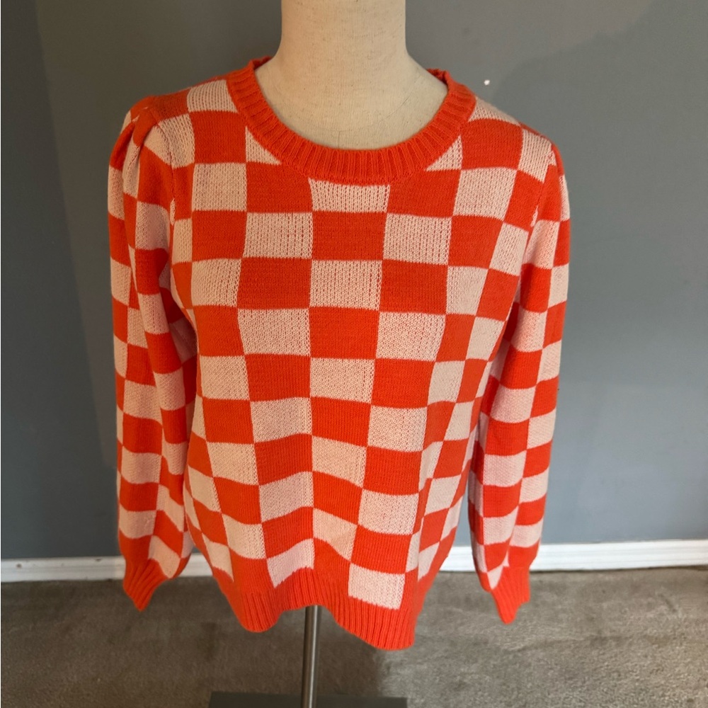 NWT Orange and White Checkerboard Sweater